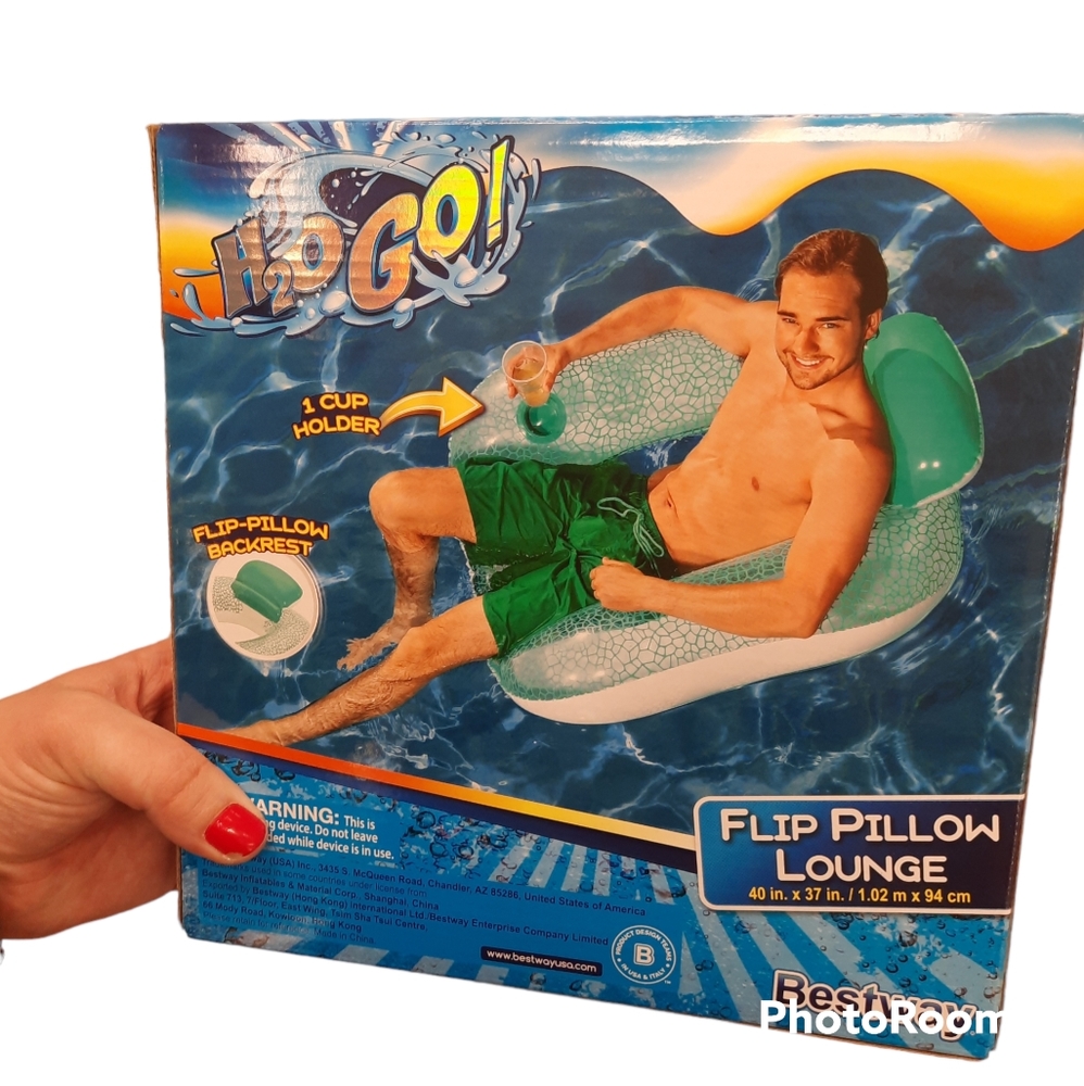 H20 Go Flip Pillow Lounge Inflatable Pool Chair Float Aqua & Clear NEW 127